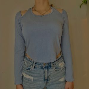 Light blue cut out long sleeve shirt